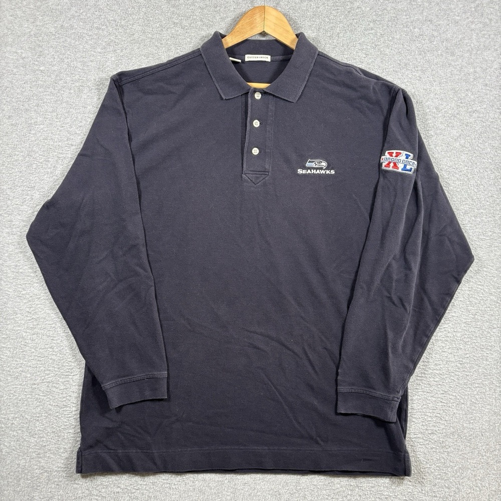 Vintage Seattle Seahawks Super Bowl Polo Shirt Mens XL Cutter Buck Preppy Cotton